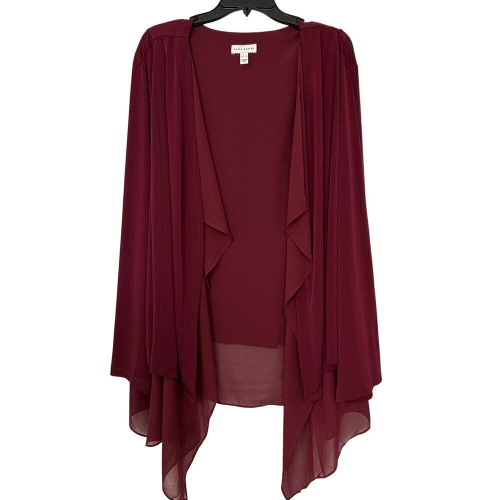 Susan Graver Liquid Knit Open Front Waterfall Cardigan Chiffon Accents Size 5X